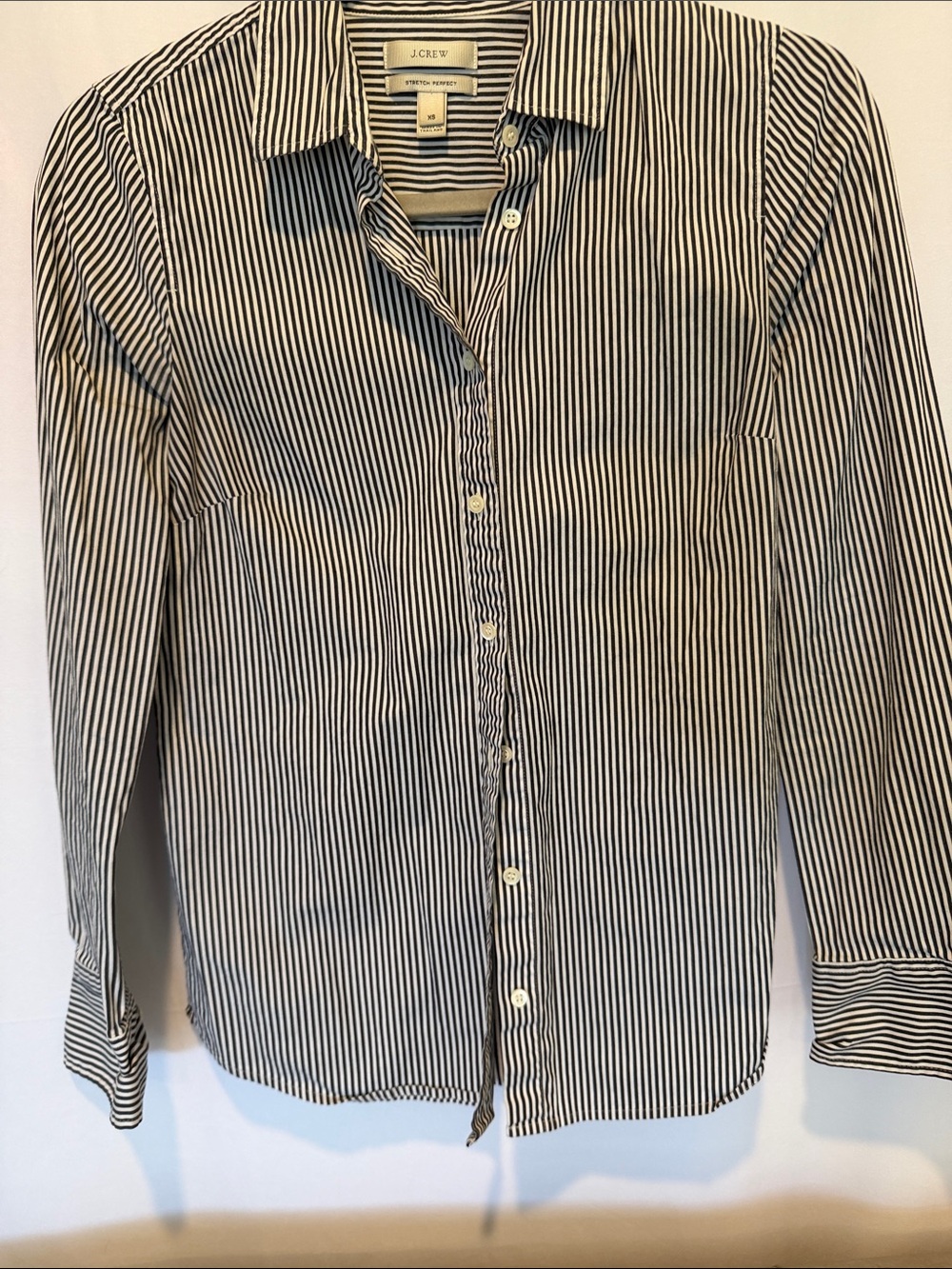 J. Crew Women’s Black and White Vertical Stripe Button-Down Shirt